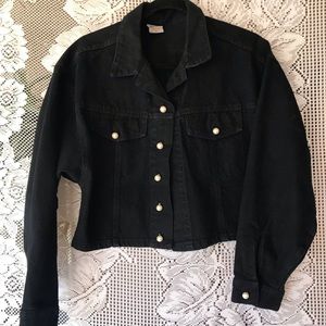 Retro BONGO Black denim jacket with pearl buttons.